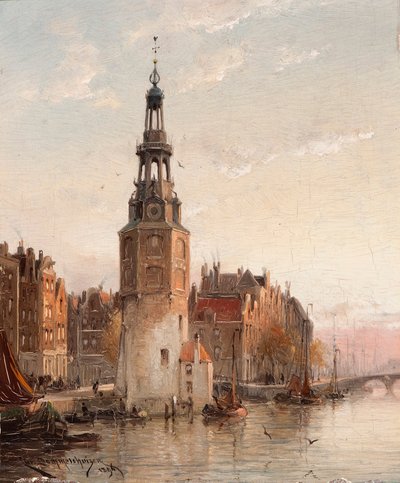 The Montelbaanstower in Amsterdam by Cornelis Christiaan Dommersen